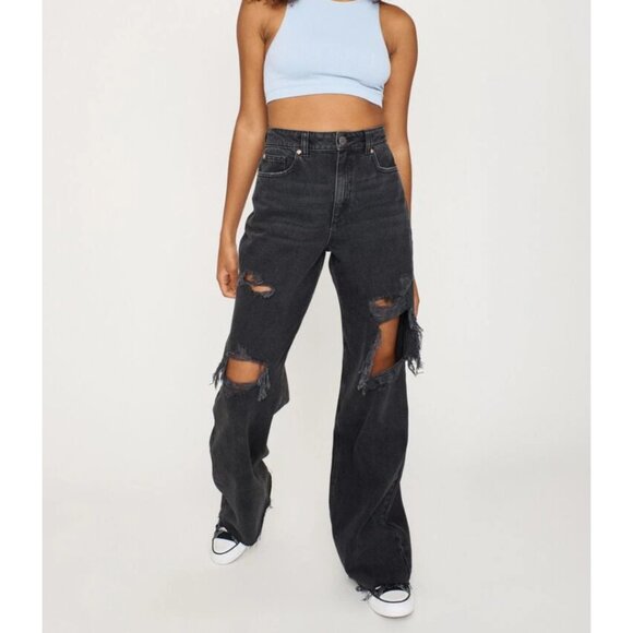 Garage Street Wide Leg Jeans -Destructed Black Size 01 (25) - Picture 1 of 13